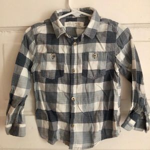 Zara Boys Navy Checkered Indigo Plaid Shirt